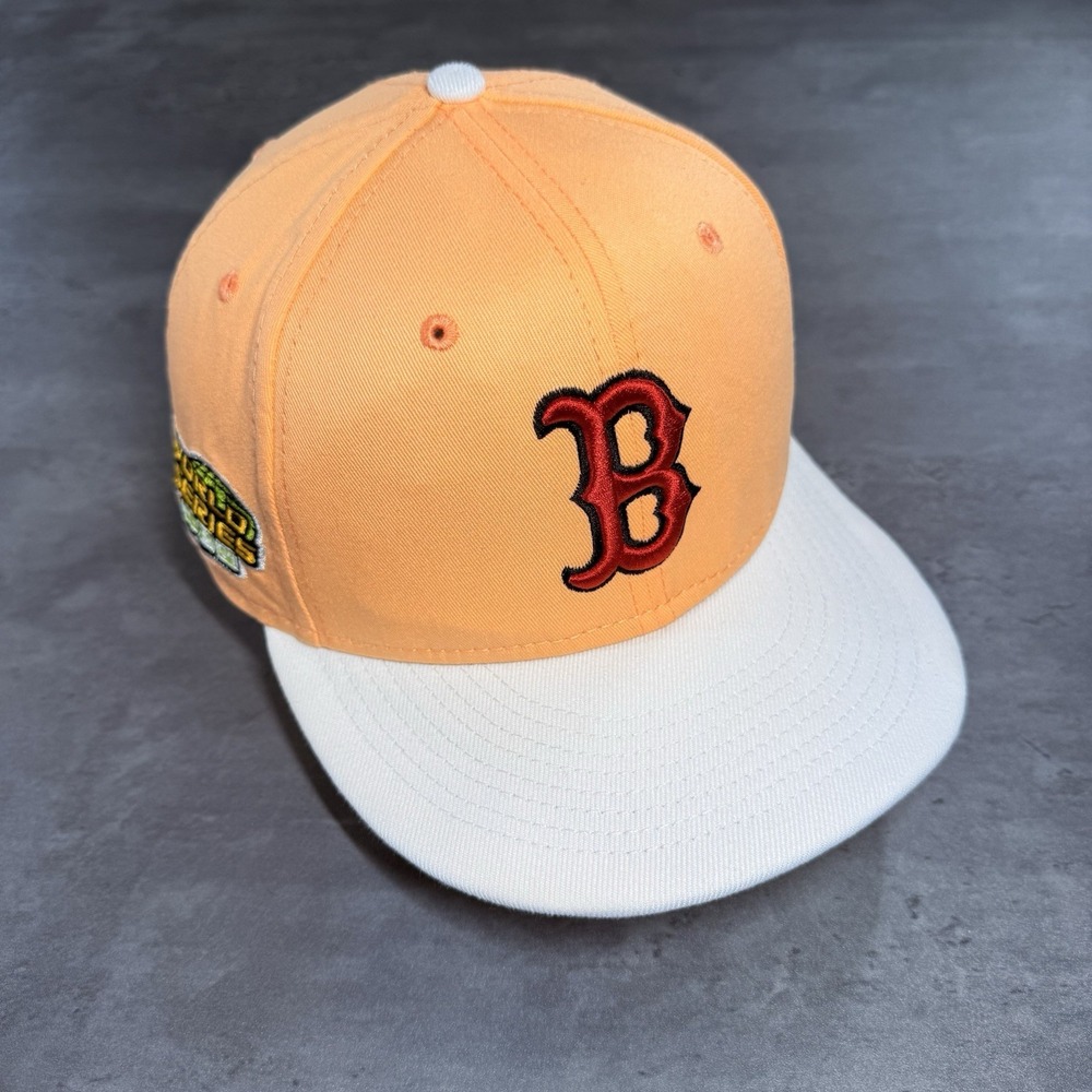 Hat Club Boston Red Sox New Era Cap Peach Green Yellow White Brim Side Patch WS